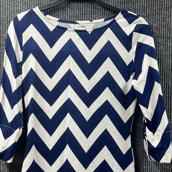 Blue White Zig Zag‎ Womens Small Dress  Decorative Button Up Long Sleeves Casual - Picture 2 of 16